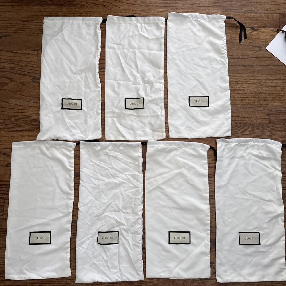 Lot of 7 Gucci White Satin Drawstring Dust Bags for Shoes Accessories 17x8”